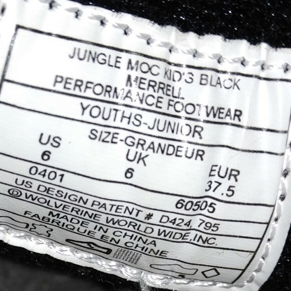 Merrell Black Jungle Moccasins Youth Juniors Size 6 - Picture 8 of 8